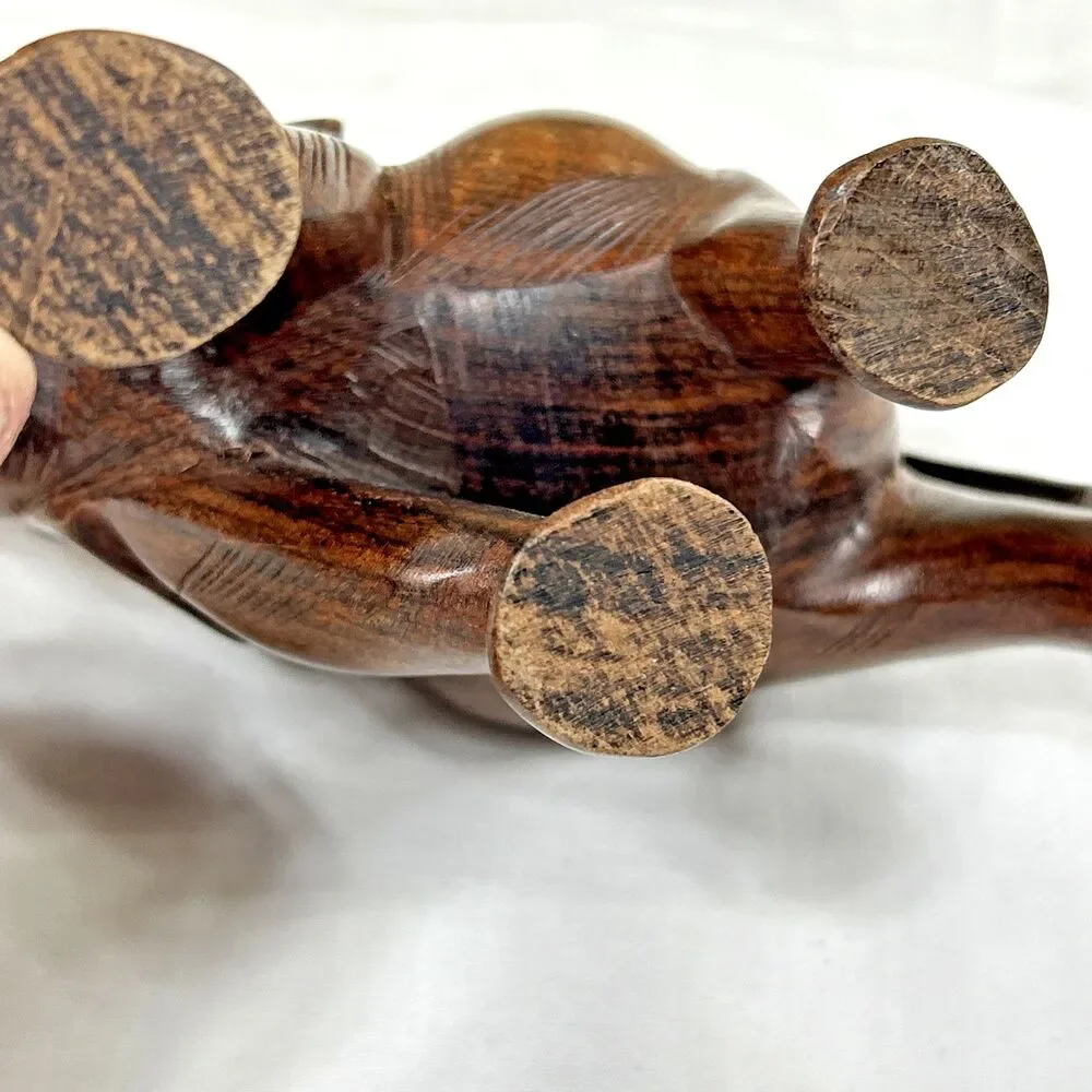 Hand Carved Wooden Elephant Figurine Safari Animal Home Decor *Missing Tusks*